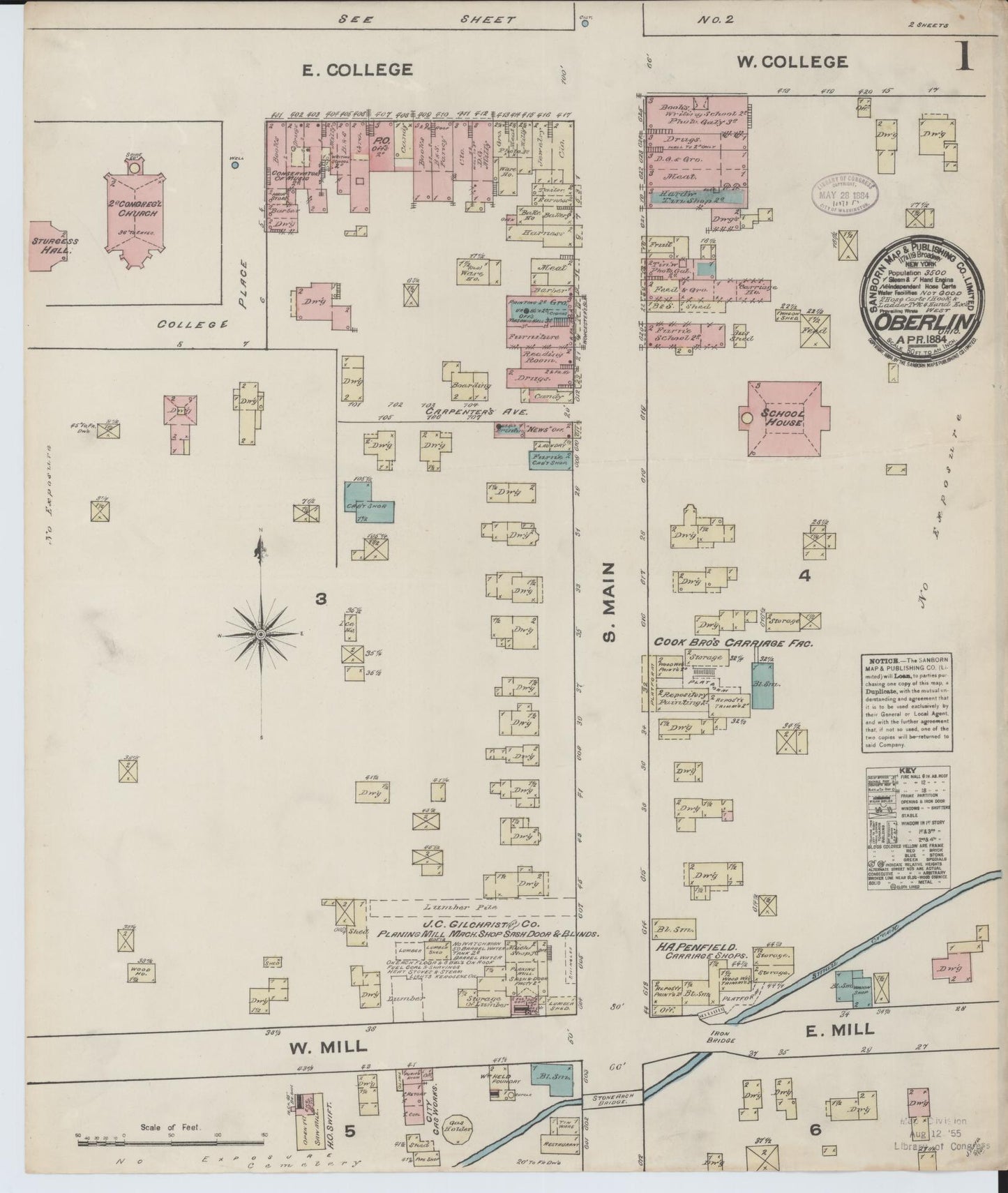 Sanborn Fire Insurance Map from Oberlin, Lorain County, Ohio (1884), Sheet #0001 - Historic Sanborn Fire Insurance Map Print, vintage old map wall art, antique decor, genealogy gift, Ohio Ohio map