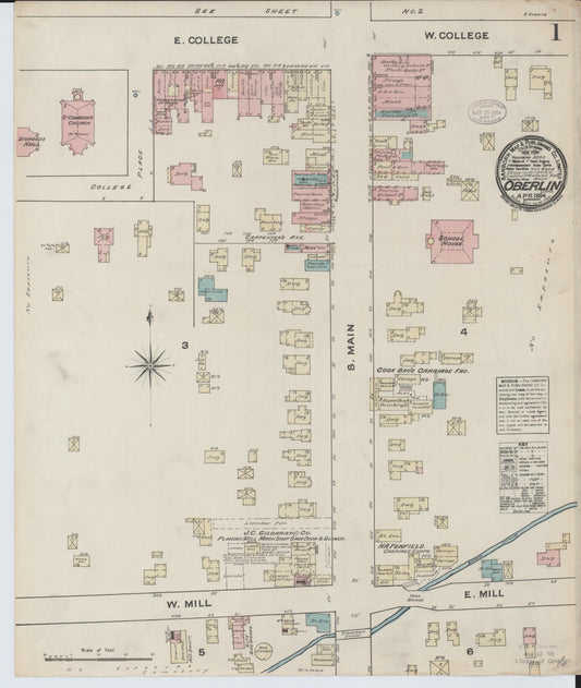 Sanborn Fire Insurance Map from Oberlin, Lorain County, Ohio (1884), Sheet #0001 - Historic Sanborn Fire Insurance Map Print, vintage old map wall art, antique decor, genealogy gift, Ohio Ohio map