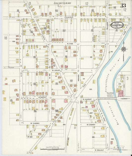Sanborn Fire Insurance Map from Clearfield, Clearfield County, Pennsylvania (1917), Sheet #0013 - Historic Sanborn Fire Insurance Map Print, vintage old map wall art, antique decor, genealogy gift, Pennsylvania Pennsylvania map