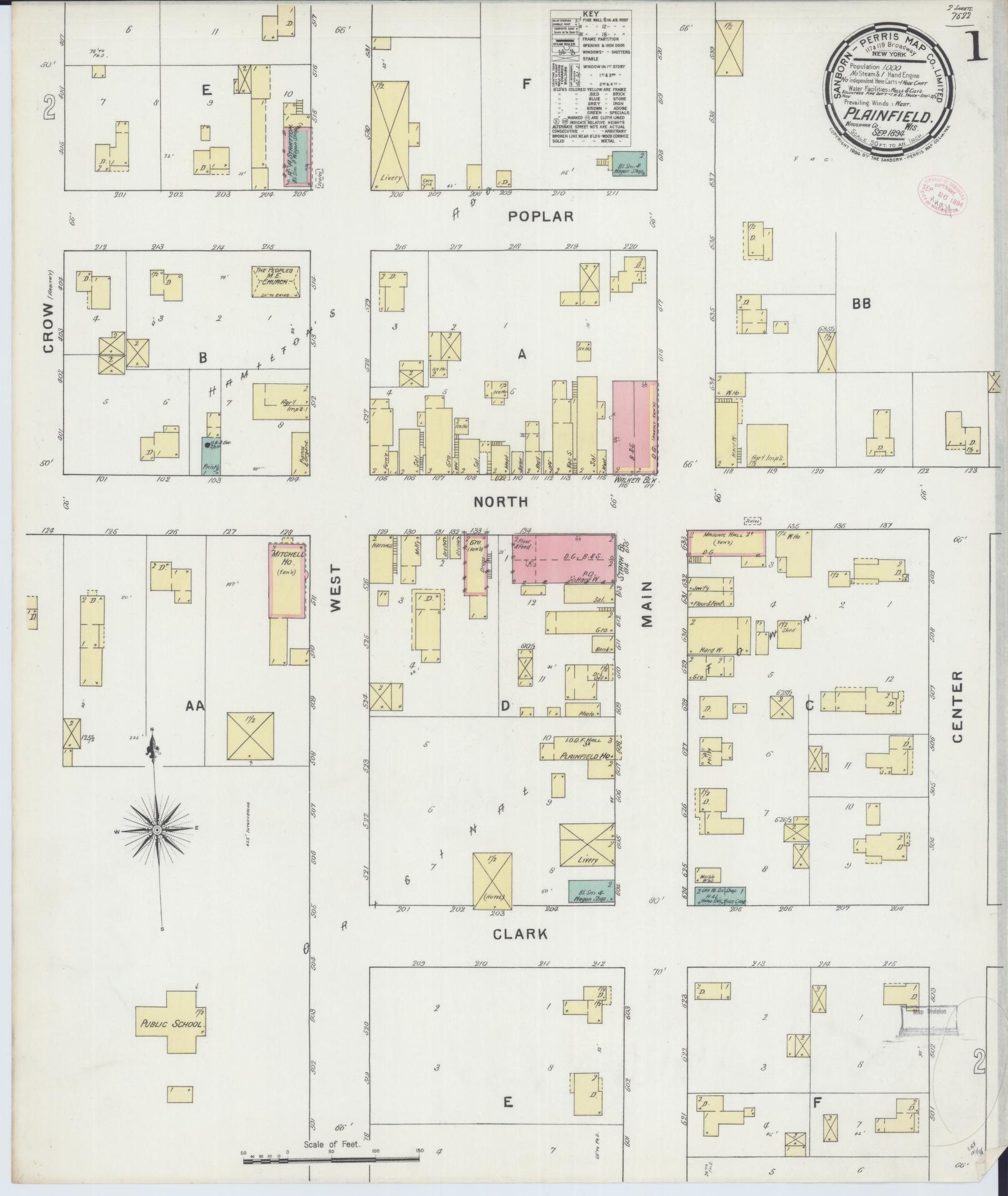 Sanborn Fire Insurance Map from Plainfield, Waushara County, Wisconsin (1894), Sheet #0001 - Complete Map Set gallery image, historic Sanborn map, vintage wall art, Wisconsin Wisconsin