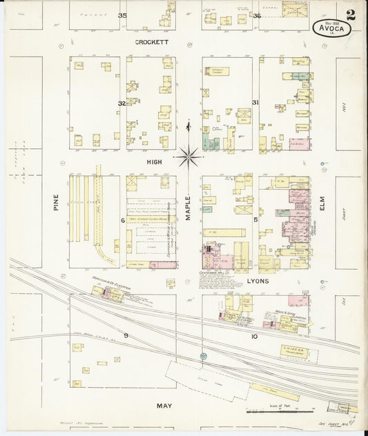 Sanborn Fire Insurance Map from Avoca, Pottawattamie County, Iowa (1888), Sheet #0002 - Historic Sanborn Fire Insurance Map Print, vintage old map wall art