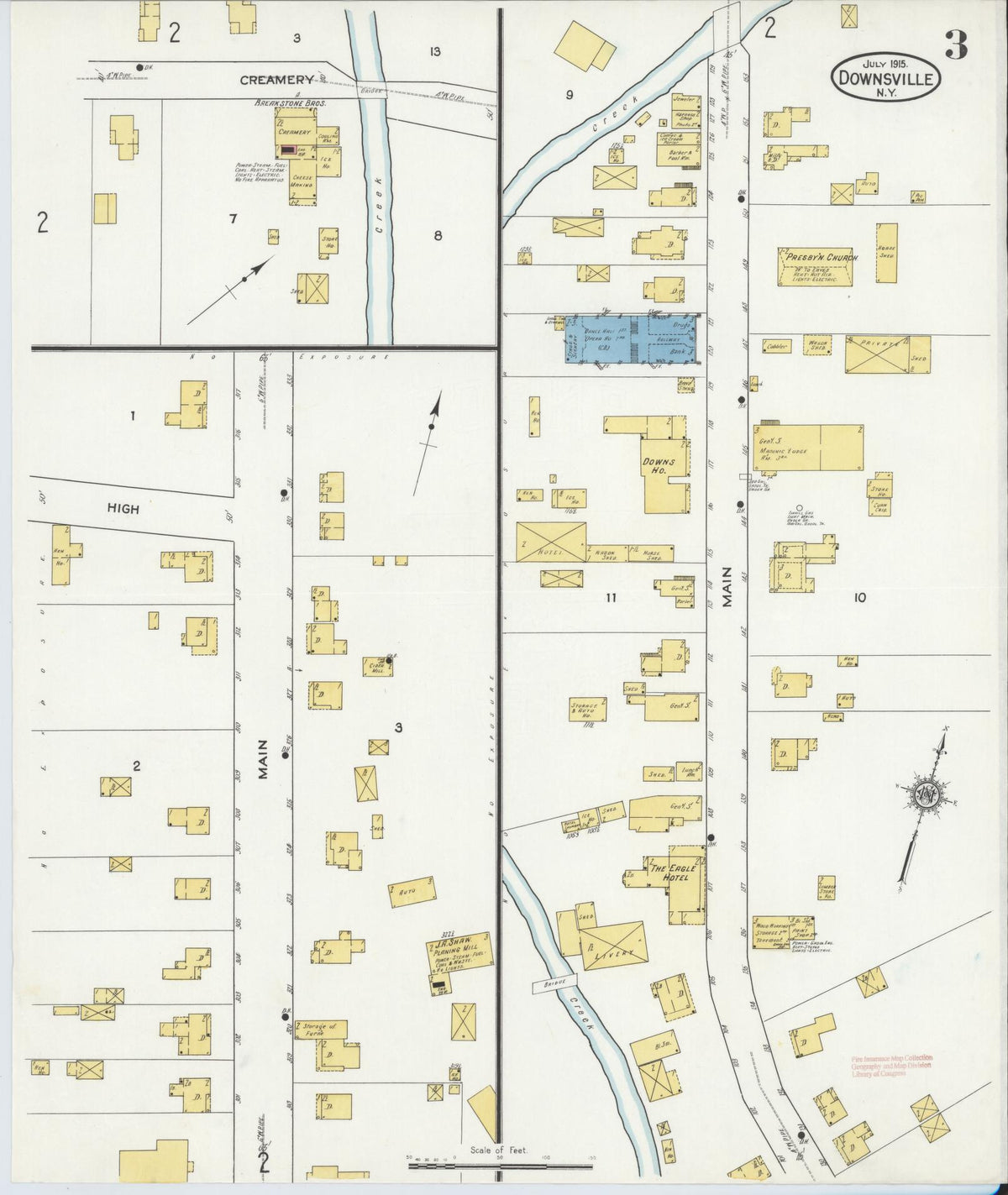 Sanborn Fire Insurance Map from Downsville, Delaware County, New York (1915), Sheet #0003 - Historic Sanborn Fire Insurance Map Print, vintage old map wall art, antique decor, genealogy gift, Downsville Delaware map