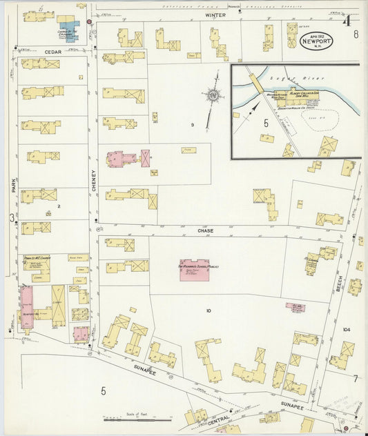 Sanborn Fire Insurance Map from Newport, Sullivan County, New Hampshire (1912), Sheet #0004 - Historic Sanborn Fire Insurance Map Print, vintage old map wall art, antique decor, genealogy gift, New Hampshire New Hampshire map