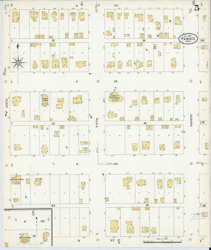Sanborn Fire Insurance Map from Pawnee, Pawnee County, Oklahoma (1908), Sheet #0005 - Complete Map Set gallery image, historic Sanborn map, vintage wall art, Oklahoma Oklahoma
