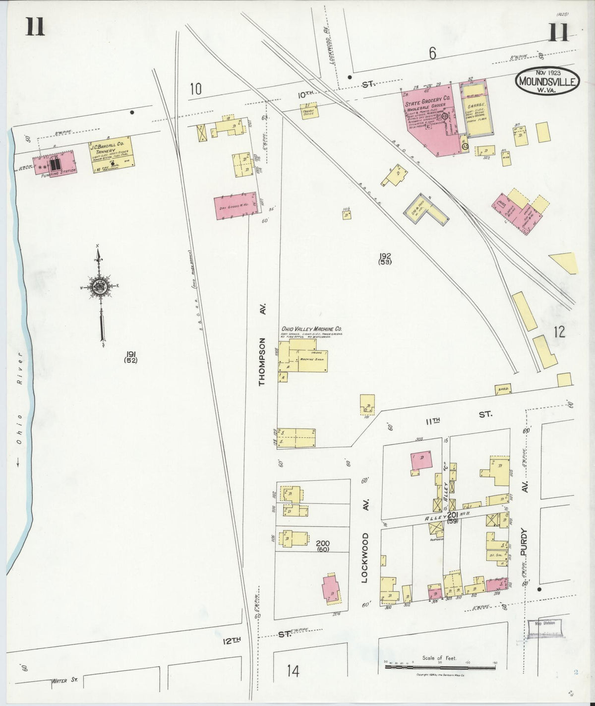 Sanborn Fire Insurance Map from Moundsville, Marshall County, West Virginia (1923), Sheet #0011 - Complete Map Set gallery image, historic Sanborn map, vintage wall art, West Virginia West Virginia