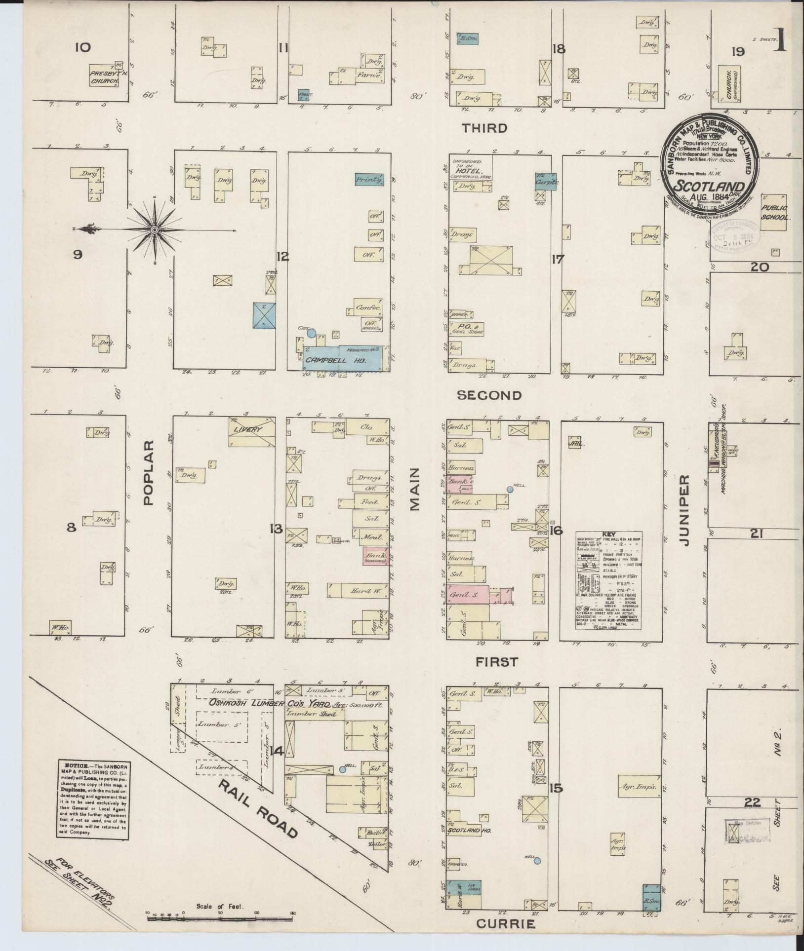 Sanborn Fire Insurance Map from Scotland, Bon Homme County, South Dakota (1884), Sheet #0001 - Complete Map Set gallery image, historic Sanborn map, vintage wall art, South Dakota South Dakota