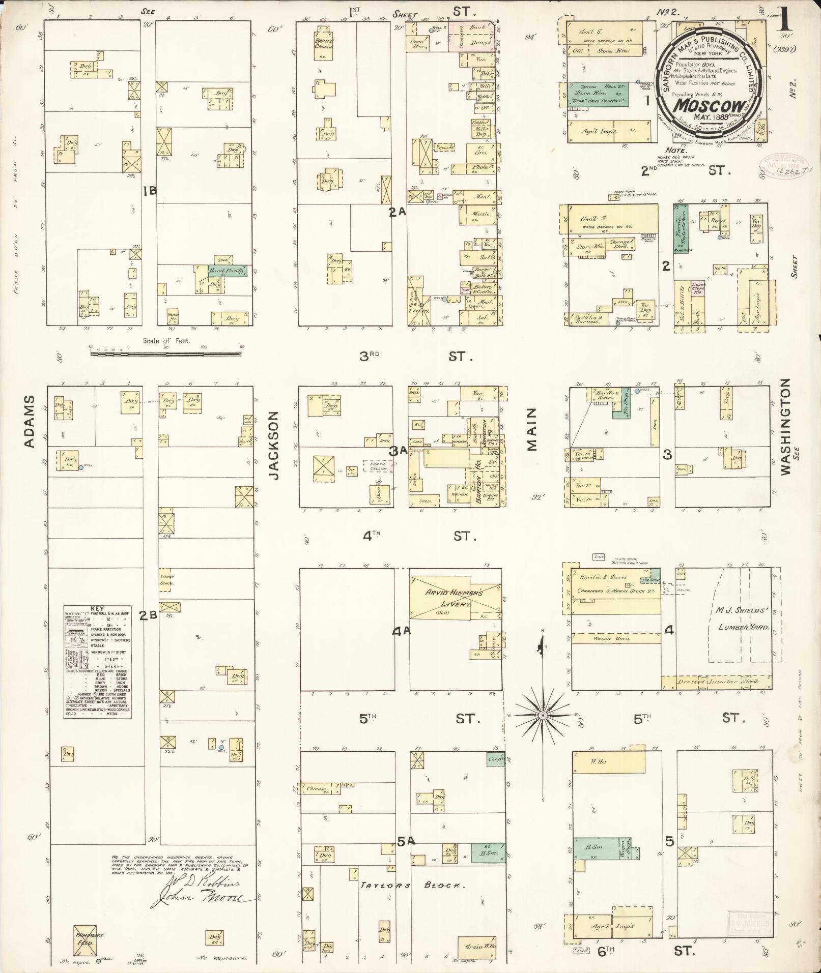 Sanborn Fire Insurance Map from Moscow, Latah County, Idaho (1888), Sheet #0001 - Complete Map Set gallery image, historic Sanborn map, vintage wall art, Idaho Idaho