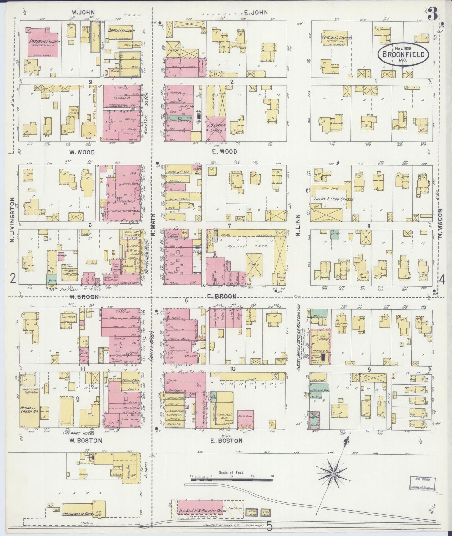 Sanborn Fire Insurance Map from Brookfield, Linn County, Missouri (1898), Sheet #0003 - Complete Map Set gallery image, historic Sanborn map, vintage wall art, Missouri Missouri