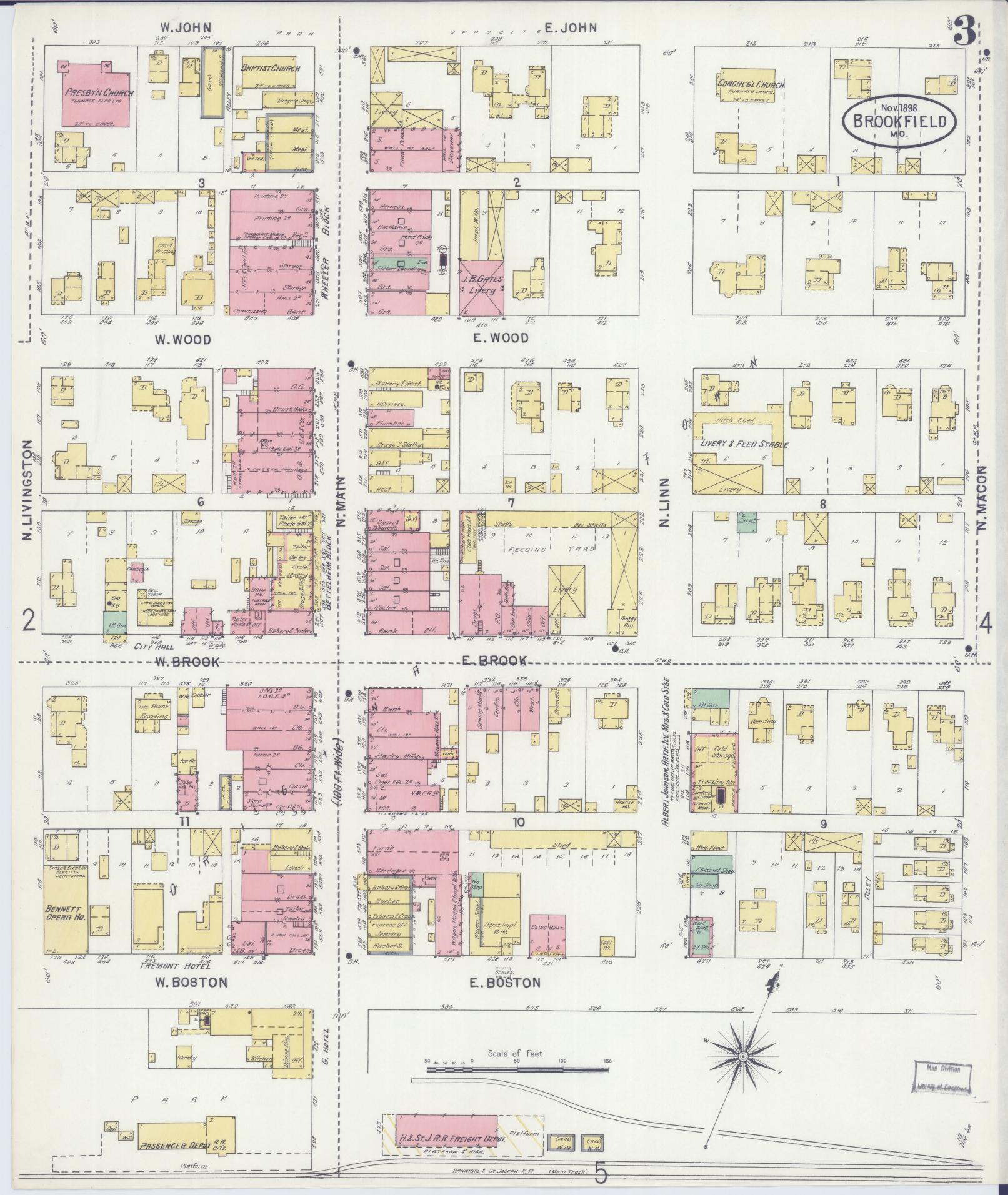 Sanborn Fire Insurance Map from Brookfield, Linn County, Missouri (1898), Sheet #0003 - Complete Map Set gallery image, historic Sanborn map, vintage wall art, Missouri Missouri