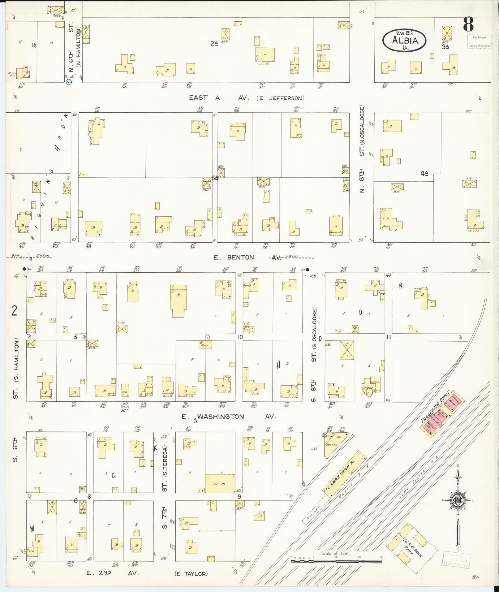 Sanborn Fire Insurance Map from Albia, Monroe County, Iowa (1913), Sheet #0008 - Historic Sanborn Fire Insurance Map Print