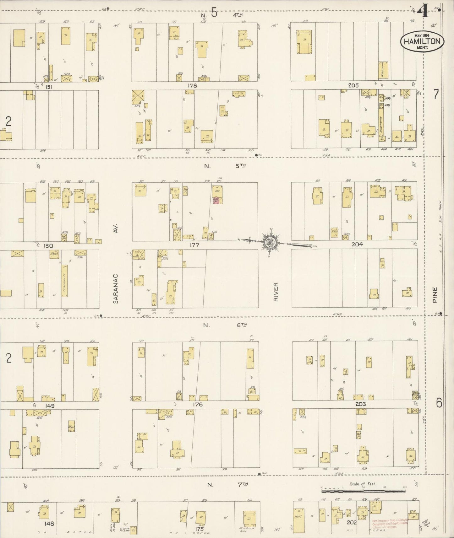Sanborn Fire Insurance Map from Hamilton, Ravalli County, Montana (1914), Sheet #0004 - Complete Map Set gallery image, historic Sanborn map, vintage wall art, Montana Montana