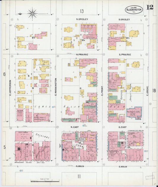 Sanborn Fire Insurance Map from Bloomington, McLean County, Illinois (1901), Sheet #0012 - Historic Sanborn Fire Insurance Map Print, vintage old map wall art, antique decor, genealogy gift, Illinois Illinois map