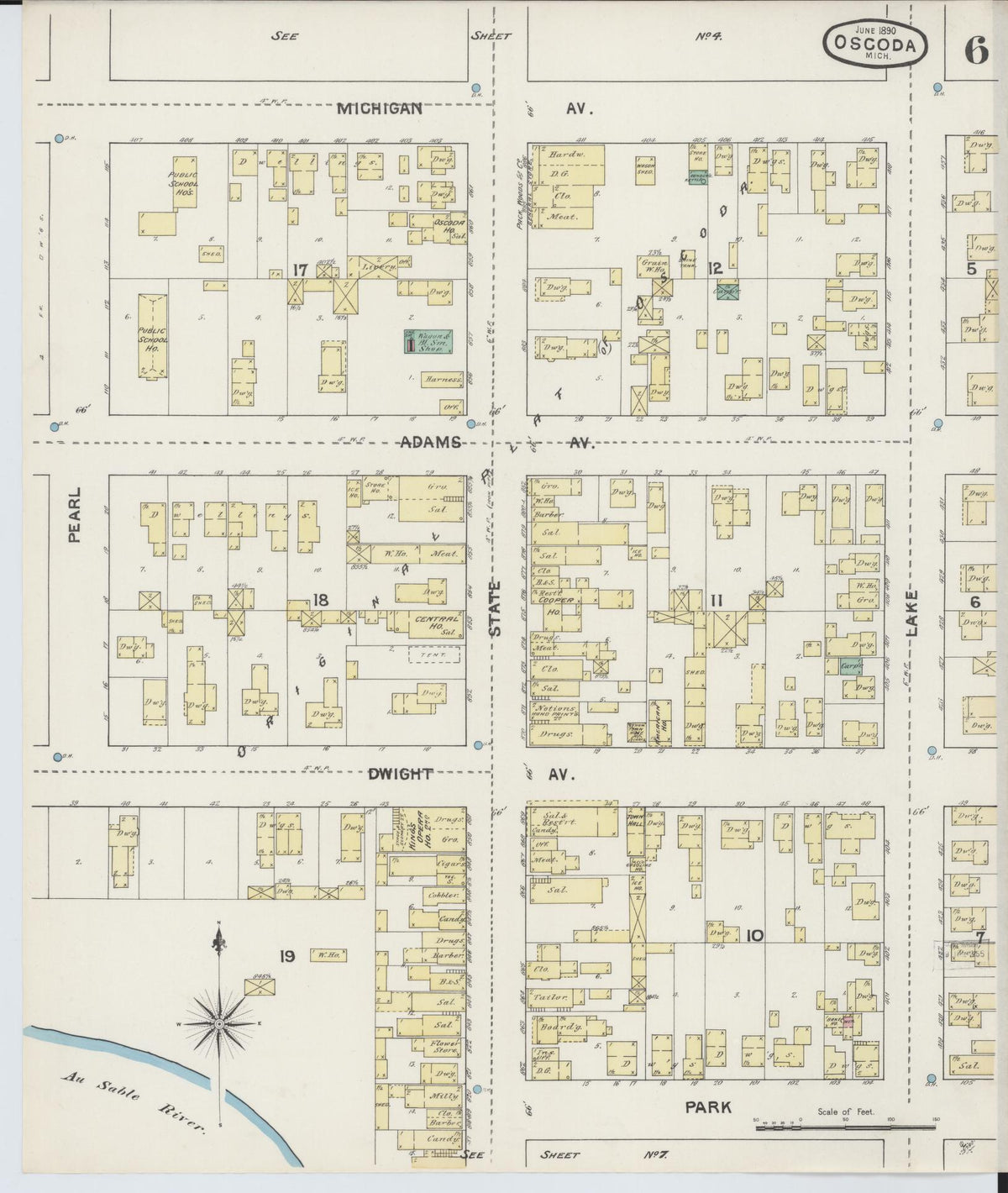 Sanborn Fire Insurance Map from Oscoda, Iosco County, Michigan (1890), Sheet #0006 - Historic Sanborn Fire Insurance Map Print, vintage old map wall art, antique decor, genealogy gift, Michigan Michigan map