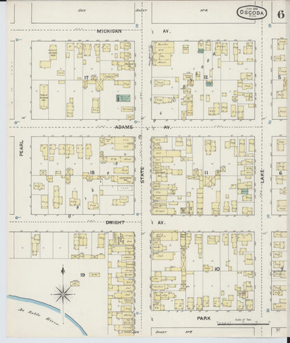 Sanborn Fire Insurance Map from Oscoda, Iosco County, Michigan (1890), Sheet #0006 - Historic Sanborn Fire Insurance Map Print, vintage old map wall art, antique decor, genealogy gift, Michigan Michigan map