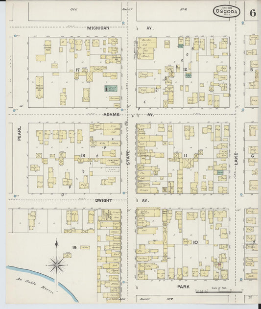 Sanborn Fire Insurance Map from Oscoda, Iosco County, Michigan (1890), Sheet #0006 - Historic Sanborn Fire Insurance Map Print, vintage old map wall art, antique decor, genealogy gift, Michigan Michigan map