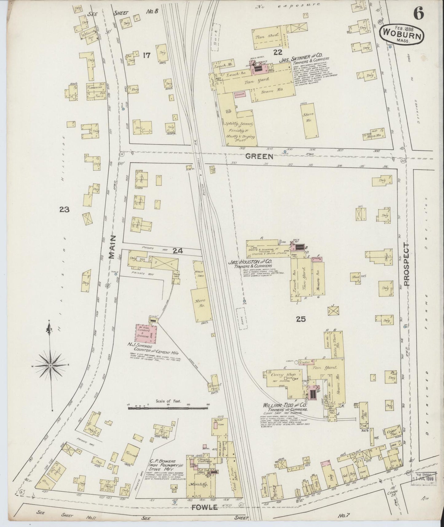 Sanborn Fire Insurance Map from Woburn, Middlesex County, Massachusetts (1888), Sheet #0006 - Complete Map Set gallery image, historic Sanborn map, vintage wall art, Massachusetts Massachusetts