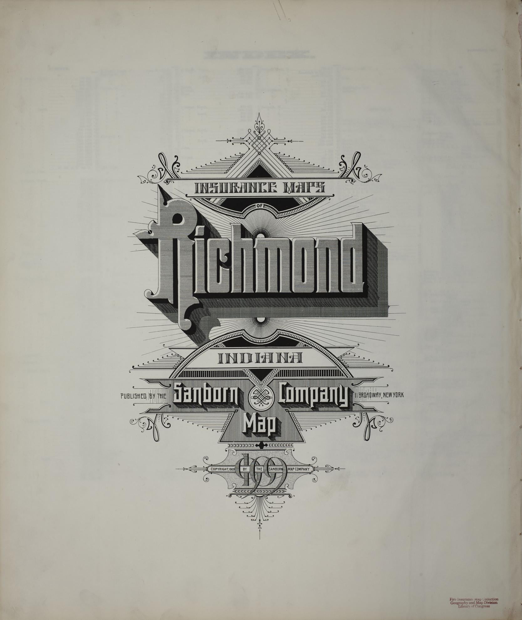 Sanborn Fire Insurance Map from Richmond, Wayne County, Indiana (1909), Sheet #0001 - Historic Sanborn Fire Insurance Map Print, vintage old map wall art, antique decor, genealogy gift, Indiana Indiana map