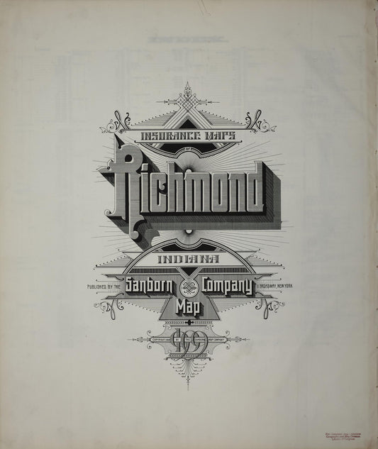 Sanborn Fire Insurance Map from Richmond, Wayne County, Indiana (1909), Sheet #0001 - Historic Sanborn Fire Insurance Map Print, vintage old map wall art, antique decor, genealogy gift, Indiana Indiana map