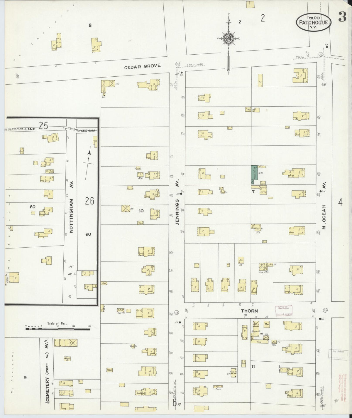 Sanborn Fire Insurance Map from Patchogue, Suffolk County, New York (1910), Sheet #0003 - Historic Sanborn Fire Insurance Map Print, vintage old map wall art, antique decor, genealogy gift, New York New York map