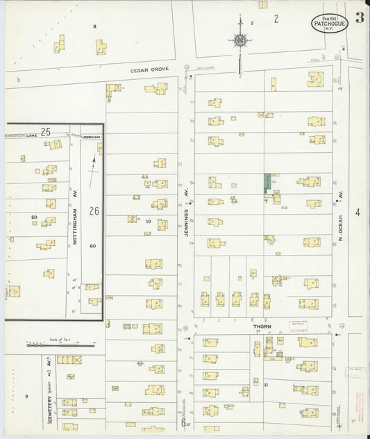 Sanborn Fire Insurance Map from Patchogue, Suffolk County, New York (1910), Sheet #0003 - Historic Sanborn Fire Insurance Map Print, vintage old map wall art, antique decor, genealogy gift, New York New York map