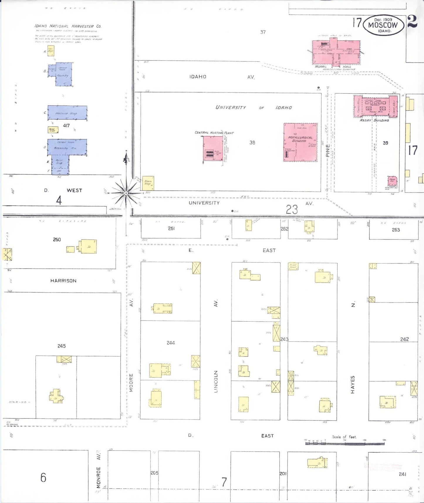Sanborn Fire Insurance Map from Moscow, Latah County, Idaho (1909), Sheet #0002 - Historic Sanborn Fire Insurance Map Print, vintage old map wall art, antique decor, genealogy gift, Idaho Idaho map