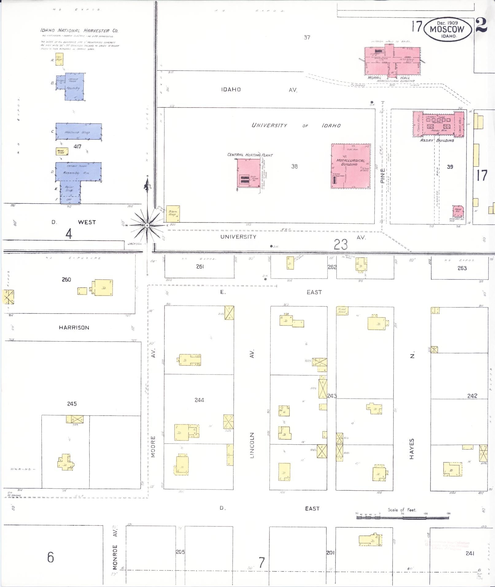 Sanborn Fire Insurance Map from Moscow, Latah County, Idaho (1909), Sheet #0002 - Historic Sanborn Fire Insurance Map Print, vintage old map wall art, antique decor, genealogy gift, Idaho Idaho map