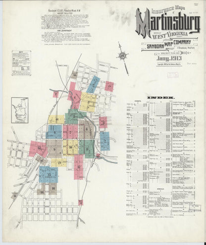 Sanborn Fire Insurance Map from Martinsburg, Berkeley County, West Virginia (1913), Sheet #0001 - Complete Map Set gallery image, historic Sanborn map, vintage wall art, West Virginia West Virginia