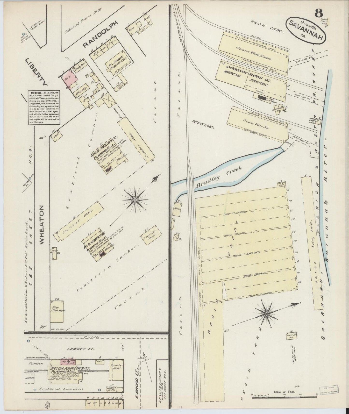 Sanborn Fire Insurance Map from Savannah, Chatham County, Georgia (1884), Sheet #0008 - Complete Map Set gallery image, historic Sanborn map, vintage wall art, Georgia Georgia