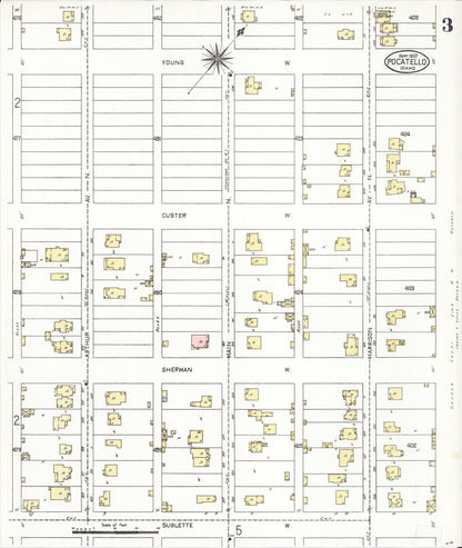 Sanborn Fire Insurance Map from Pocatello, Bannock County, Idaho (1907), Sheet #0003 - Complete Map Set gallery image, historic Sanborn map, vintage wall art, Idaho Idaho