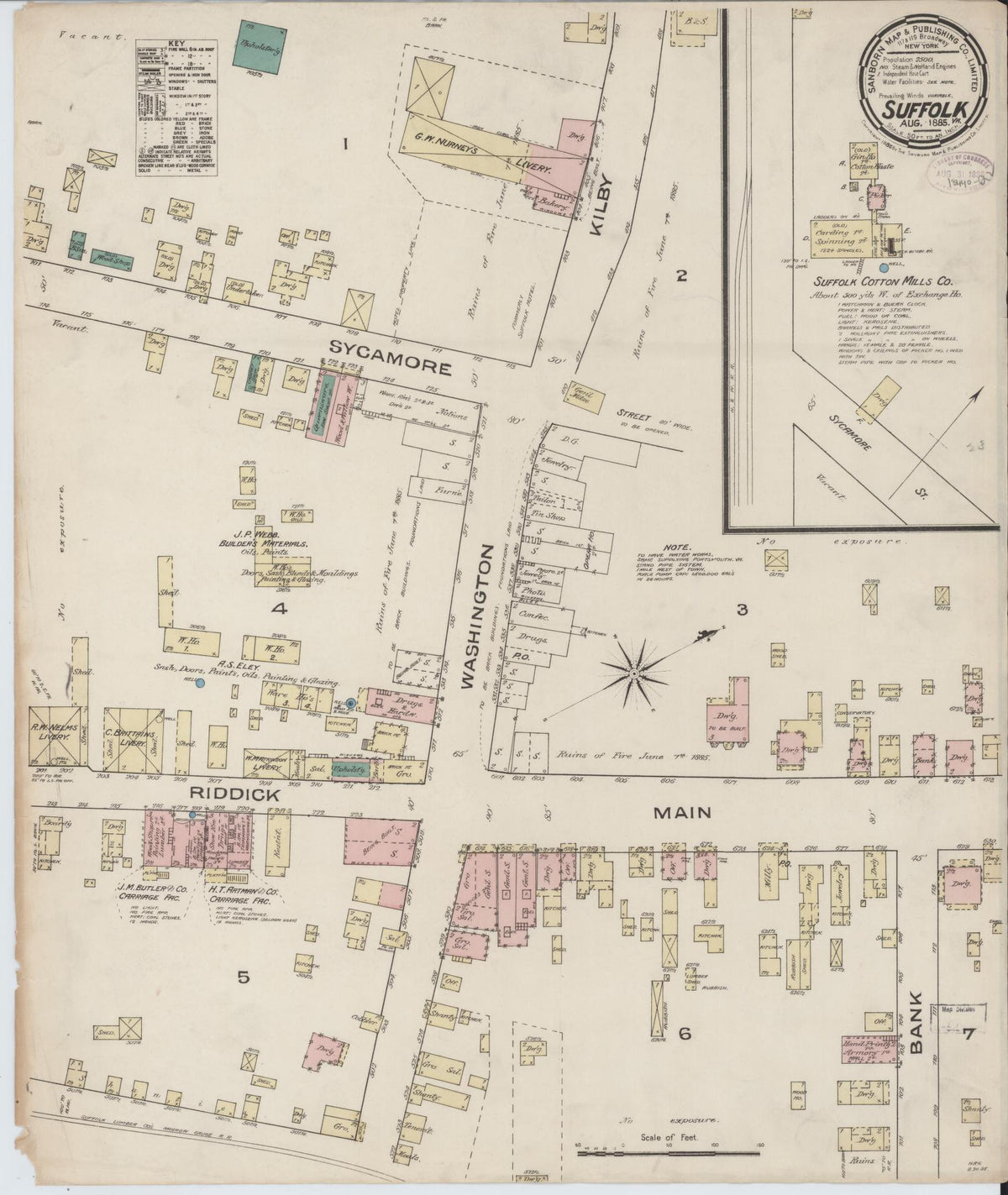Sanborn Fire Insurance Map from Suffolk, Independent Cities, Virginia (1885), Sheet #0001 - Historic Sanborn Fire Insurance Map Print, vintage old map wall art, antique decor, genealogy gift, Virginia Virginia map