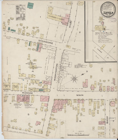 Sanborn Fire Insurance Map from Suffolk, Independent Cities, Virginia (1885), Sheet #0001 - Historic Sanborn Fire Insurance Map Print, vintage old map wall art, antique decor, genealogy gift, Virginia Virginia map