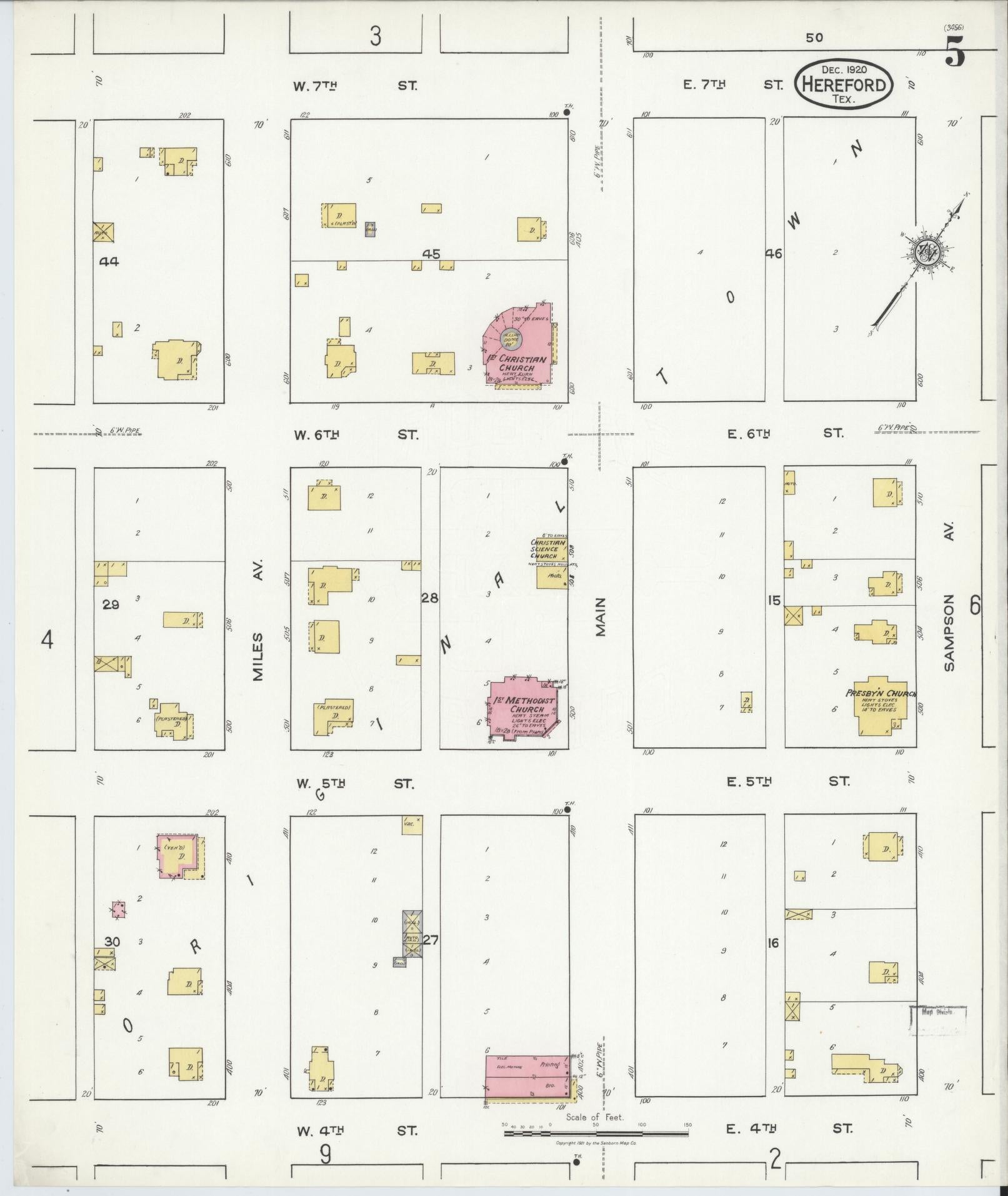 Sanborn Fire Insurance Map from Hereford, Deaf Smith County, Texas (1920), Sheet #0005 - Complete Map Set gallery image, historic Sanborn map, vintage wall art, Texas Texas