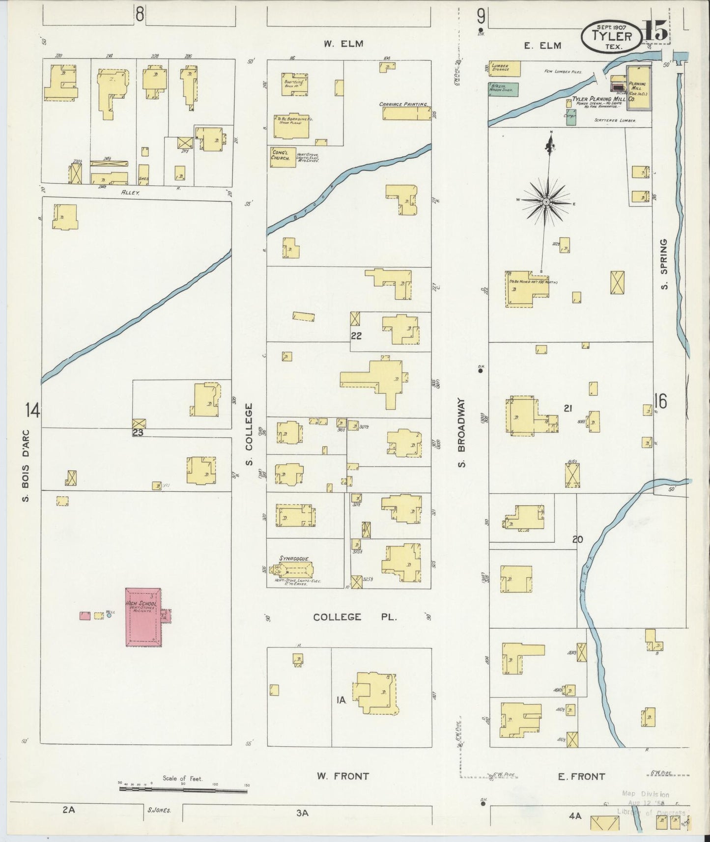 Sanborn Fire Insurance Map from Tyler, Smith County, Texas (1907), Sheet #0015 - Complete Map Set gallery image, historic Sanborn map, vintage wall art, Texas Texas