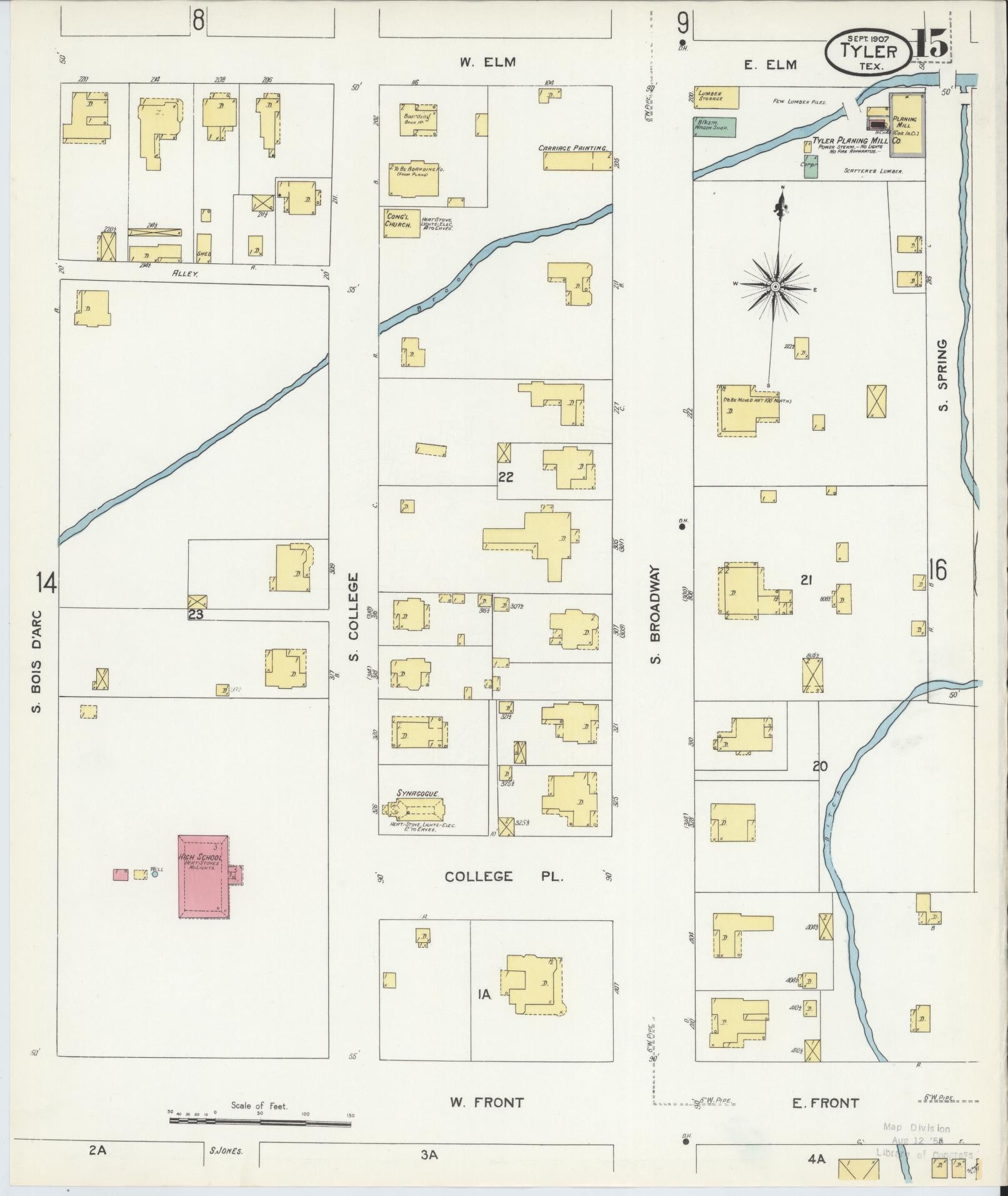 Sanborn Fire Insurance Map from Tyler, Smith County, Texas (1907), Sheet #0015 - Complete Map Set gallery image, historic Sanborn map, vintage wall art, Texas Texas