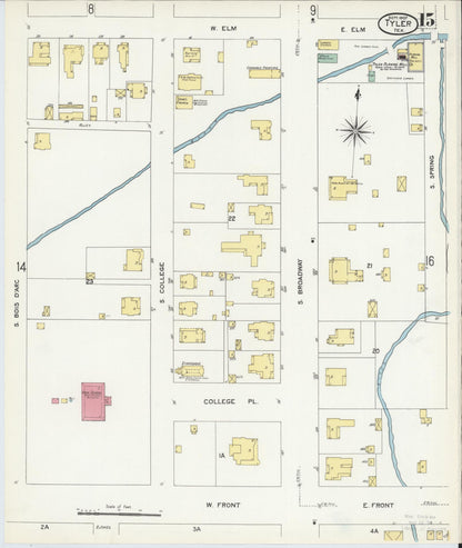 Sanborn Fire Insurance Map from Tyler, Smith County, Texas (1907), Sheet #0015 - Complete Map Set gallery image, historic Sanborn map, vintage wall art, Texas Texas