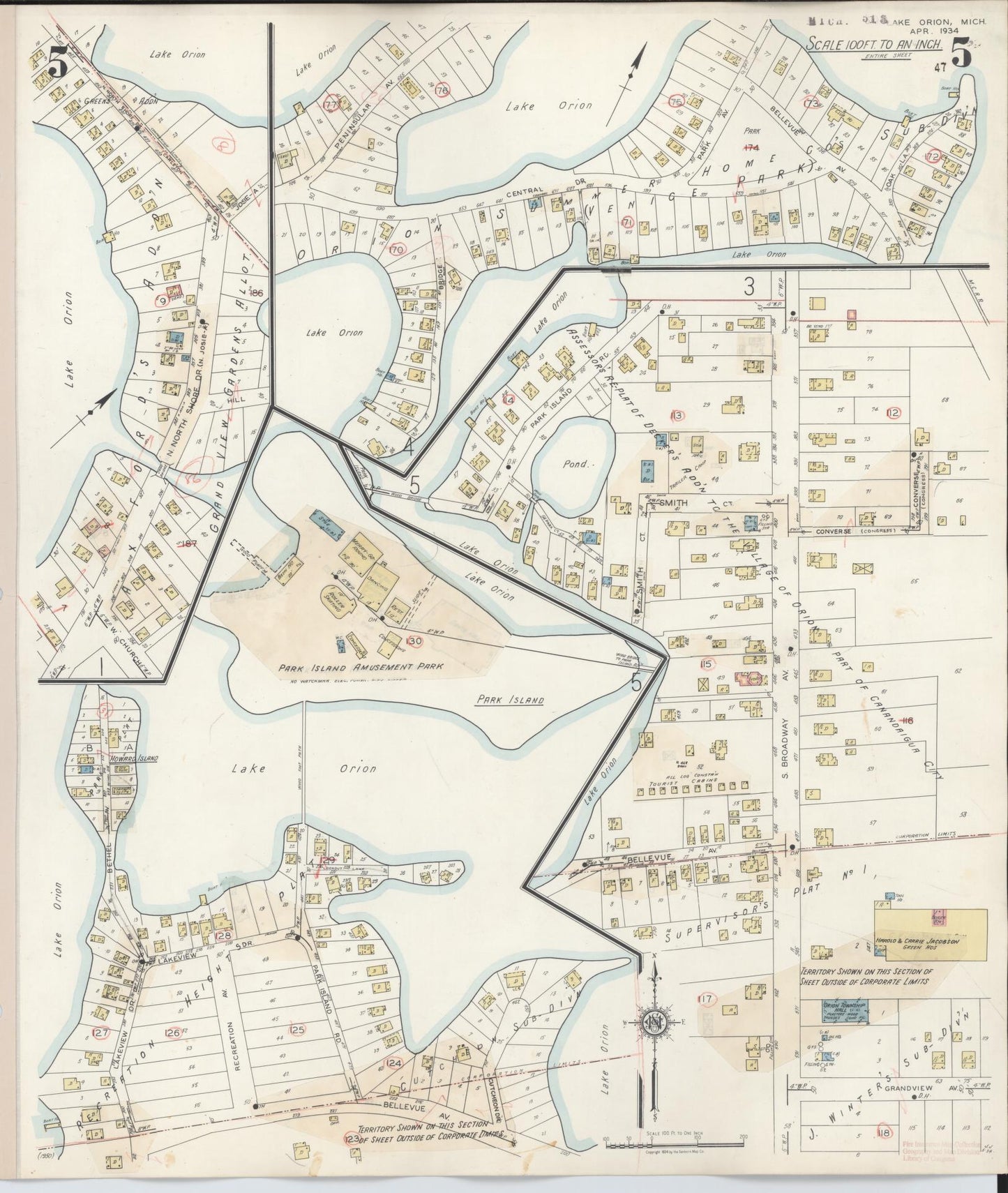 Sanborn Fire Insurance Map from Lake Orion, Oakland County, Michigan (1943), Sheet #0005 - Complete Map Set gallery image, historic Sanborn map, vintage wall art, Michigan Michigan