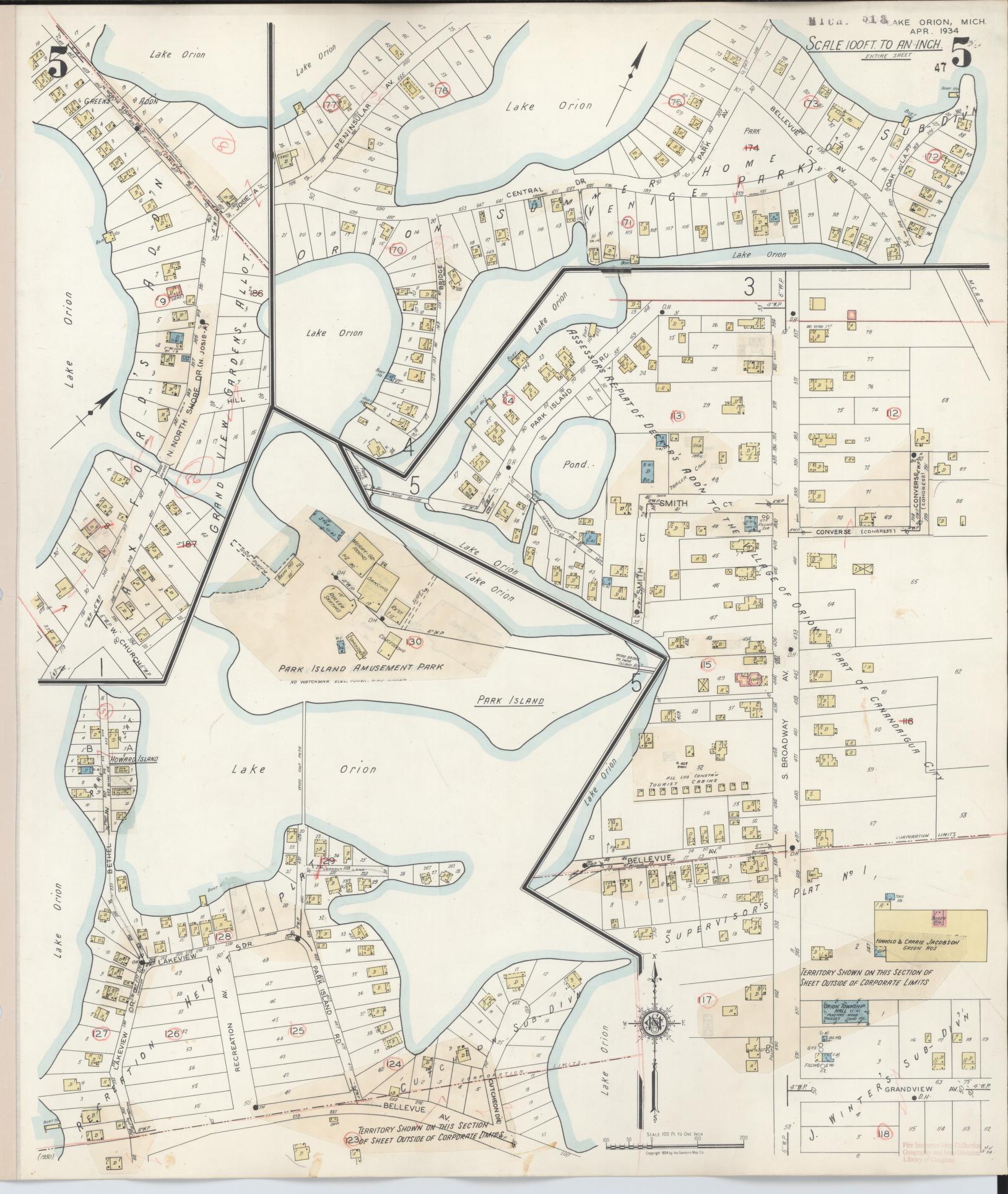 Sanborn Fire Insurance Map from Lake Orion, Oakland County, Michigan (1943), Sheet #0005 - Complete Map Set gallery image, historic Sanborn map, vintage wall art, Michigan Michigan