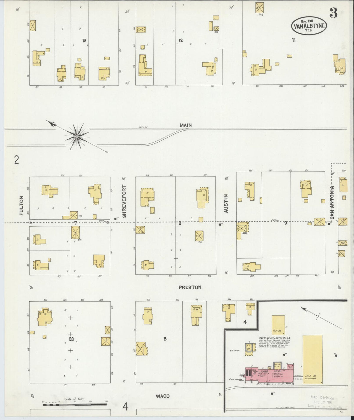 Sanborn Fire Insurance Map from Van Alstyne, Grayson County, Texas (1901), Sheet #0003 - Historic Sanborn Fire Insurance Map Print, vintage old map wall art, antique decor, genealogy gift, Texas Texas map