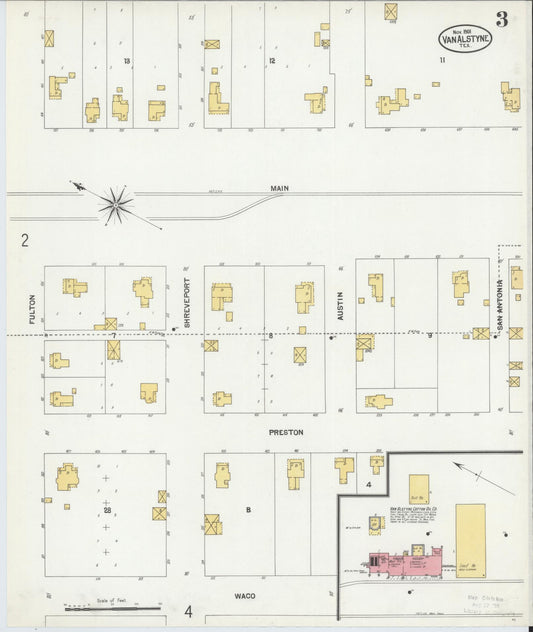Sanborn Fire Insurance Map from Van Alstyne, Grayson County, Texas (1901), Sheet #0003 - Historic Sanborn Fire Insurance Map Print, vintage old map wall art, antique decor, genealogy gift, Texas Texas map