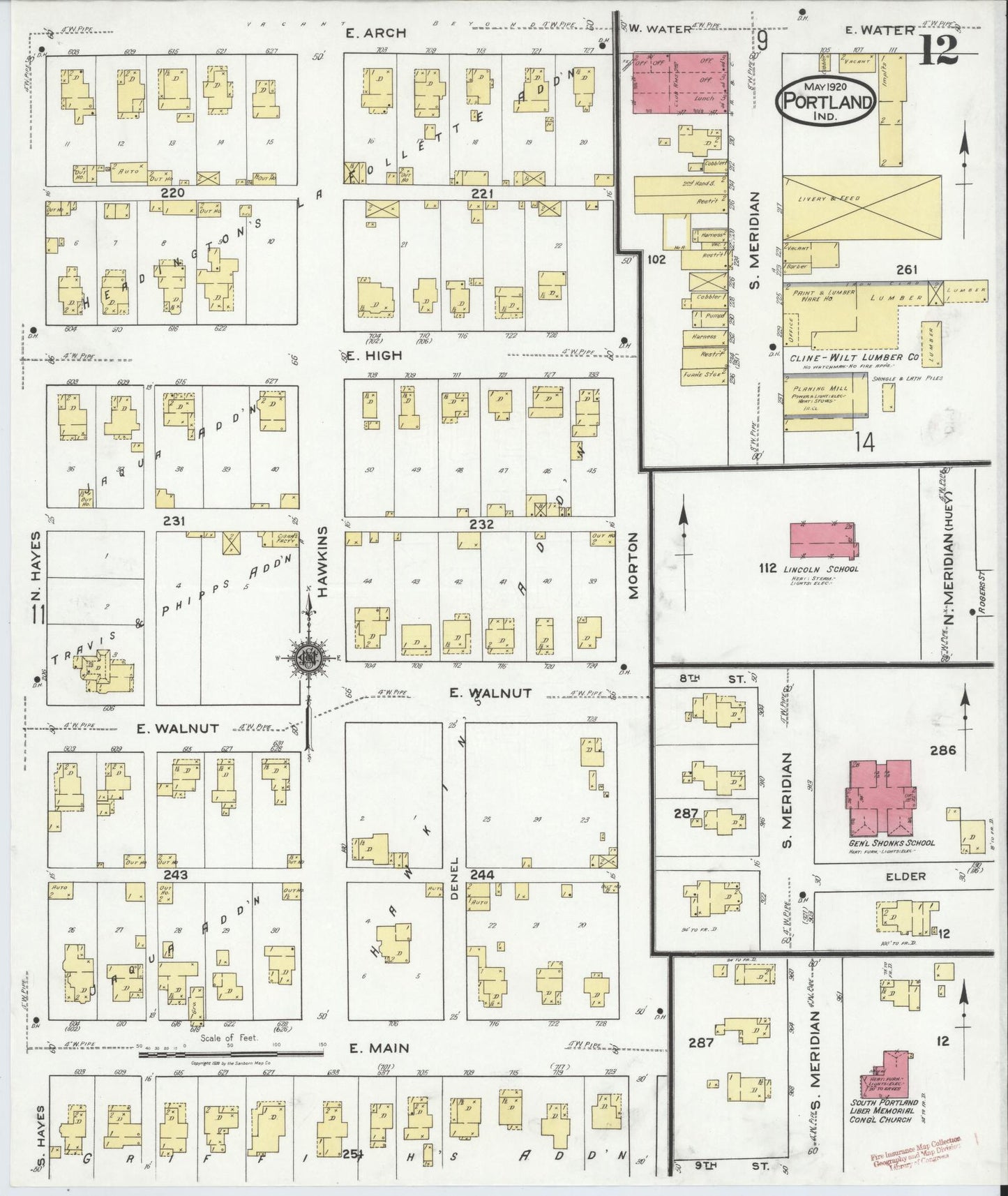 Sanborn Fire Insurance Map from Portland, Jay County, Indiana (1920), Sheet #0012 - Complete Map Set gallery image, historic Sanborn map, vintage wall art, Indiana Indiana