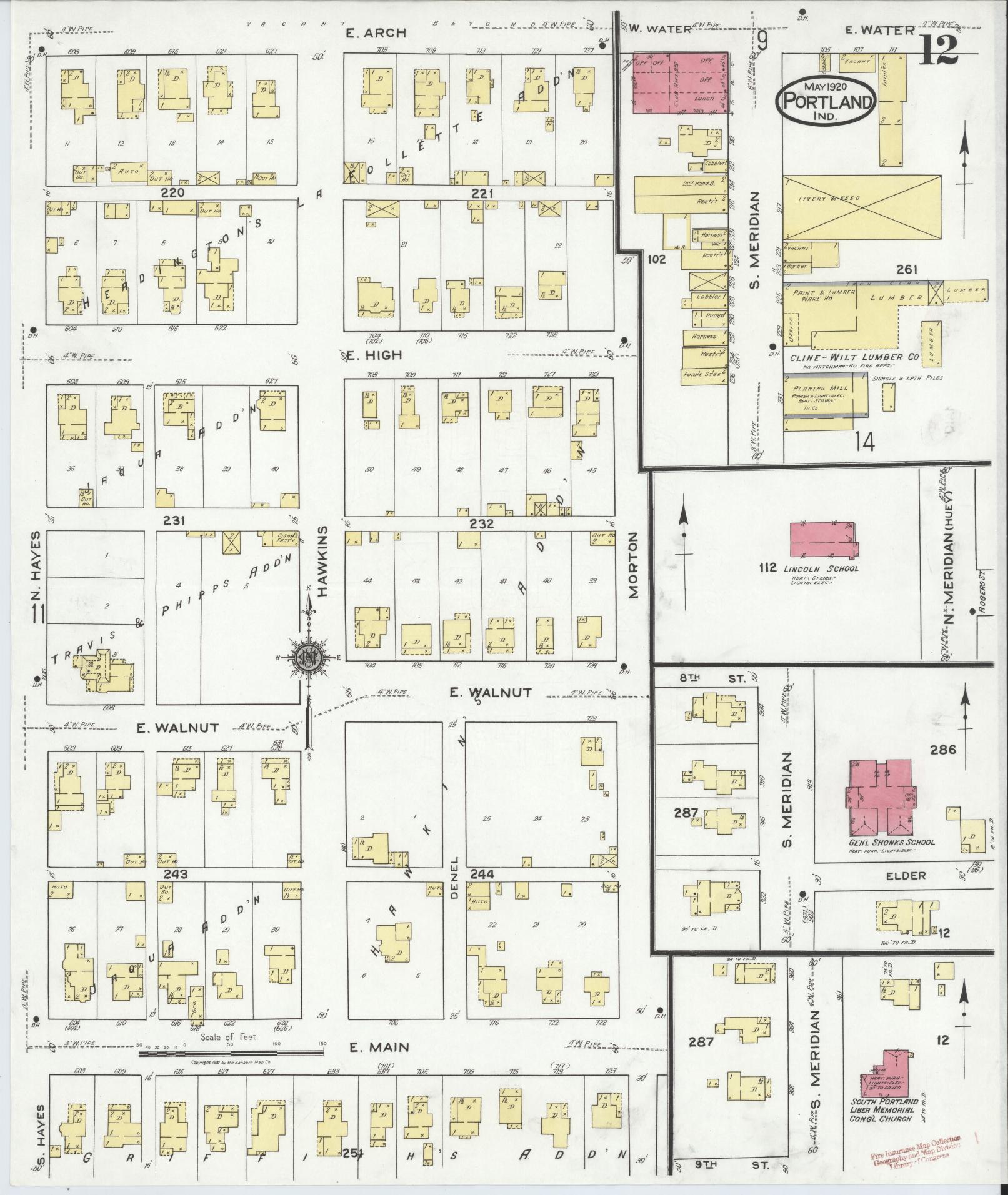 Sanborn Fire Insurance Map from Portland, Jay County, Indiana (1920), Sheet #0012 - Complete Map Set gallery image, historic Sanborn map, vintage wall art, Indiana Indiana