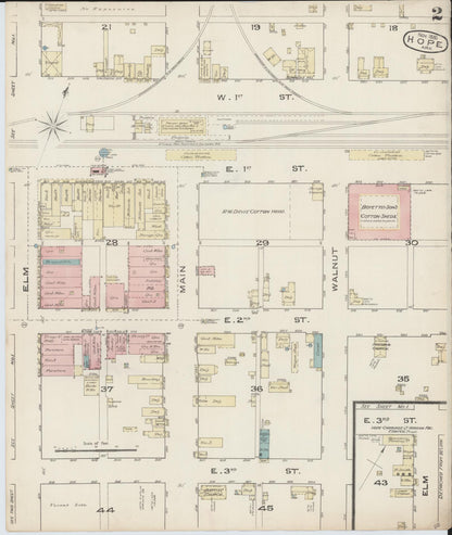 Sanborn Fire Insurance Map from Hope, Hempstead County, Arkansas (1885), Sheet #0002 - Complete Map Set gallery image, historic Sanborn map, vintage wall art, Arkansas Arkansas