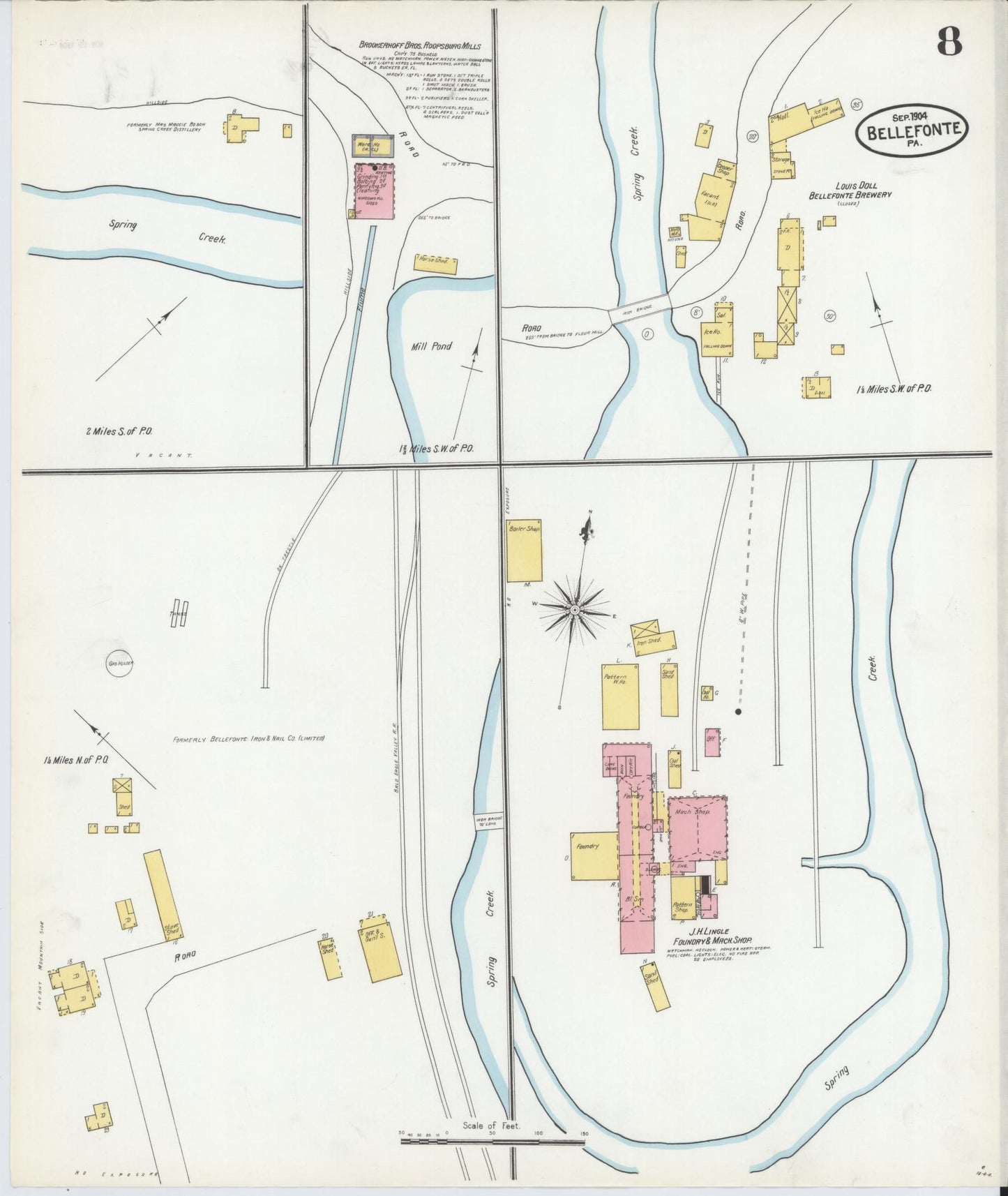 Sanborn Fire Insurance Map from Bellefonte, Centre County, Pennsylvania (1904), Sheet #0008 - Historic Sanborn Fire Insurance Map Print, vintage old map wall art, antique decor, genealogy gift, Pennsylvania Pennsylvania map