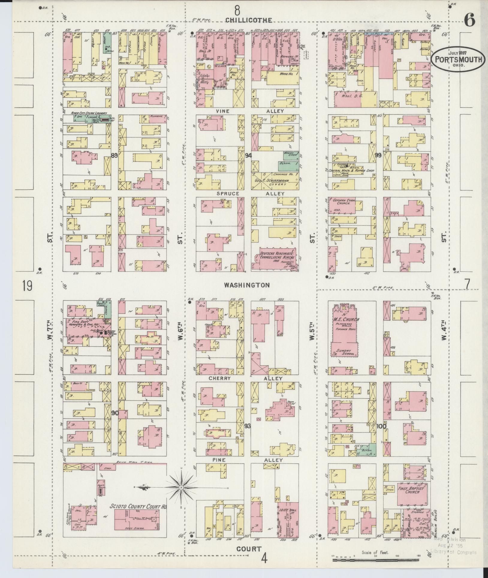 Sanborn Fire Insurance Map from Portsmouth, Scioto County, Ohio (1897), Sheet #0006 - Complete Map Set gallery image, historic Sanborn map, vintage wall art, Ohio Ohio