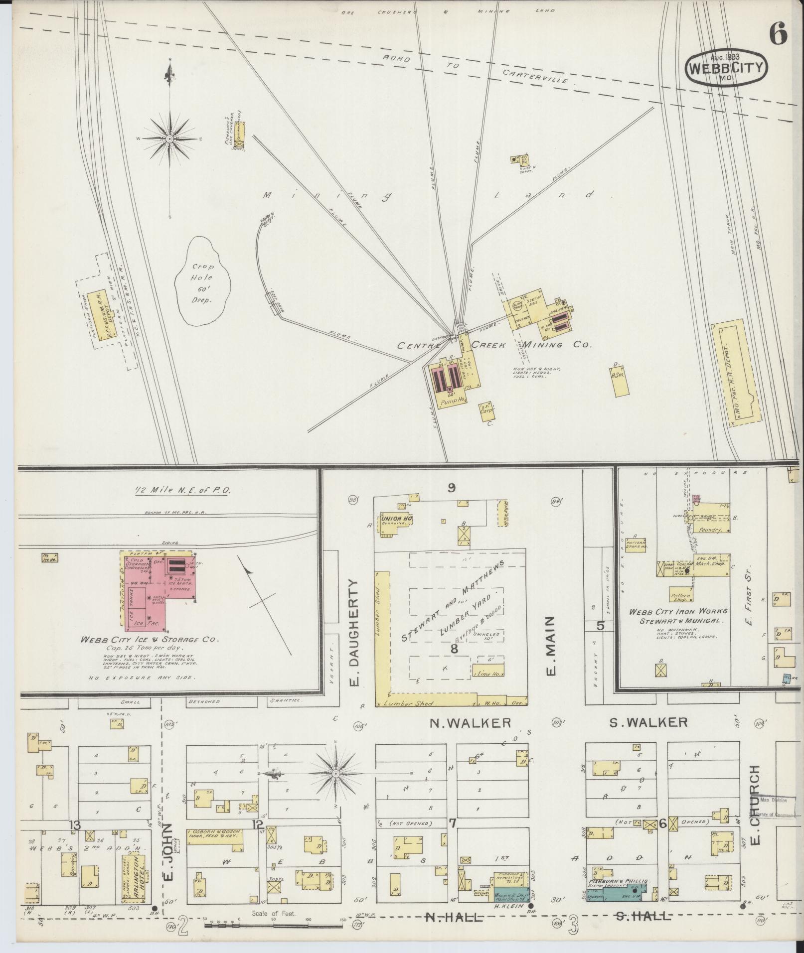 Sanborn Fire Insurance Map from Webb City, Jasper County, Missouri (1893), Sheet #0006 - Historic Sanborn Fire Insurance Map Print, vintage old map wall art, antique decor, genealogy gift, Missouri Missouri map