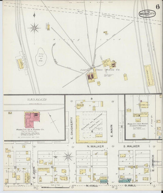 Sanborn Fire Insurance Map from Webb City, Jasper County, Missouri (1893), Sheet #0006 - Historic Sanborn Fire Insurance Map Print, vintage old map wall art, antique decor, genealogy gift, Missouri Missouri map