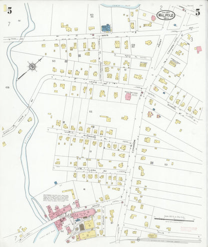 Sanborn Fire Insurance Map from Walpole, Norfolk County, Massachusetts (1927), Sheet #0005 - Historic Sanborn Fire Insurance Map Print, vintage old map wall art, antique decor, genealogy gift, Massachusetts Massachusetts map