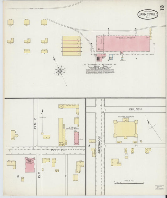 Sanborn Fire Insurance Map from Barnesville, Lamar County, Georgia (1893), Sheet #0002 - Historic Sanborn Fire Insurance Map Print, vintage old map wall art, antique decor, genealogy gift, Georgia Georgia map