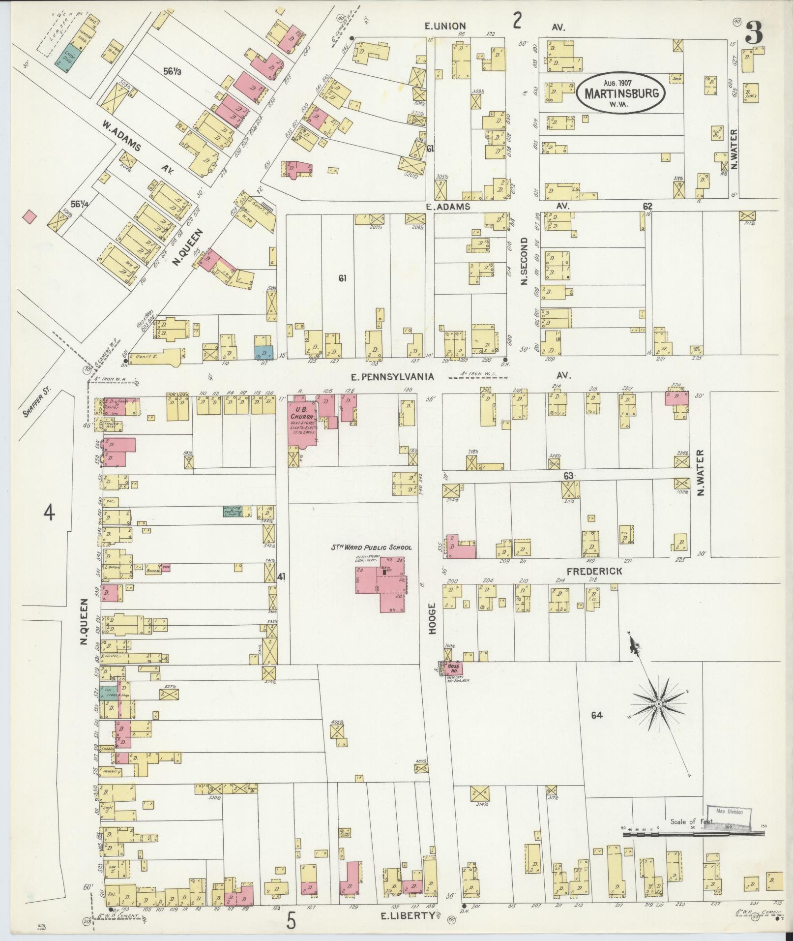 Sanborn Fire Insurance Map from Martinsburg, Berkeley County, West Virginia (1907), Sheet #0003 - Complete Map Set gallery image, historic Sanborn map, vintage wall art, West Virginia West Virginia