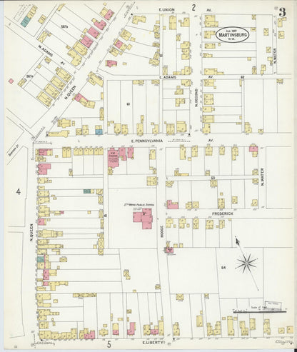 Sanborn Fire Insurance Map from Martinsburg, Berkeley County, West Virginia (1907), Sheet #0003 - Complete Map Set gallery image, historic Sanborn map, vintage wall art, West Virginia West Virginia